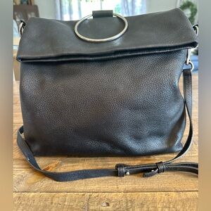 Vince Camuto Black Leather Kimi Convertible Backpack Bag With Ring Detail